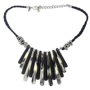 Chicos Tribal Necklace Black Faux Marble With Extender Bid Drop Style